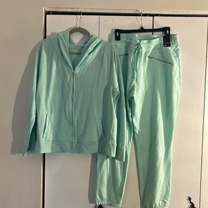 New York and Company Fleece full zip jacket and slim slouch pant.